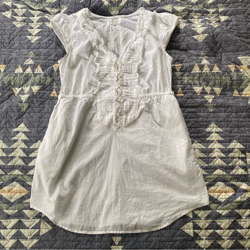 Edme & Esyllte Pintuck Ruffle Button Tunic Top with Pockets Women's 4 White